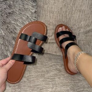 Black Strappy Slide Sandals for Women